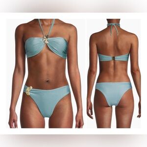 PatBO Seafoam Green Strapless Bikini Set with Gold Shell Accents 2pc NWT